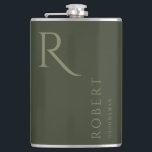 Khaki Green Masculine Monogram Groomsmen Gift Flask<br><div class="desc">This simple custom groomsmen flask features personalized groomsman's or best man's name,  and monogram. You can easily change the background and fonts colors to match your event if you like.</div>