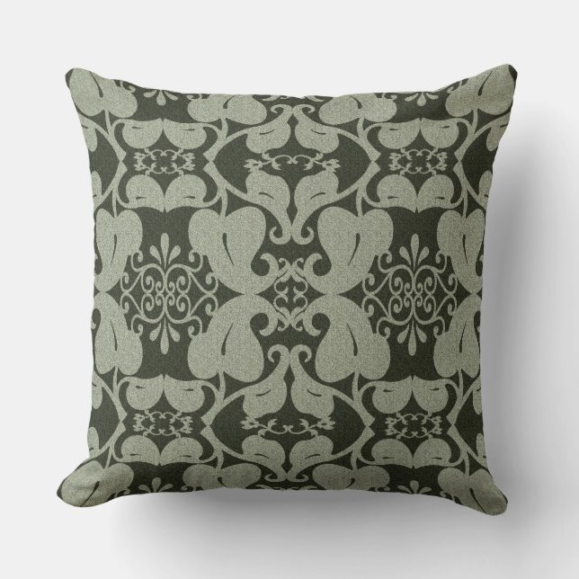 Khaki Green Modern Elegant Leaf Pattern Throw Pillow (Front)