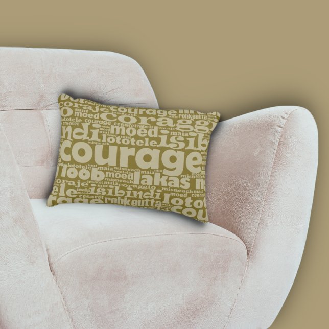 Khaki-Green Multilingual Courage Typography  Accent Pillow (Khaki-Green Multilingual Courage Typography Accent Pillow, Living Room)