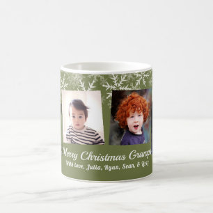 Khaki Green Photo Collage Snowflakes Christmas Coffee Mug