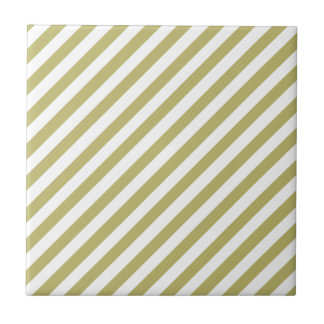 Khaki Green Solid Color & White Stripes Ceramic Tile
