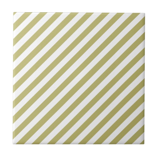 Khaki Green Solid Color & White Stripes Ceramic Tile (Front)