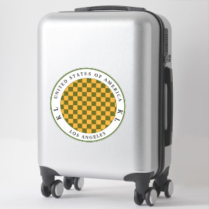 Khaki Green & Yellow Checkerboard Travel Luggage Sticker