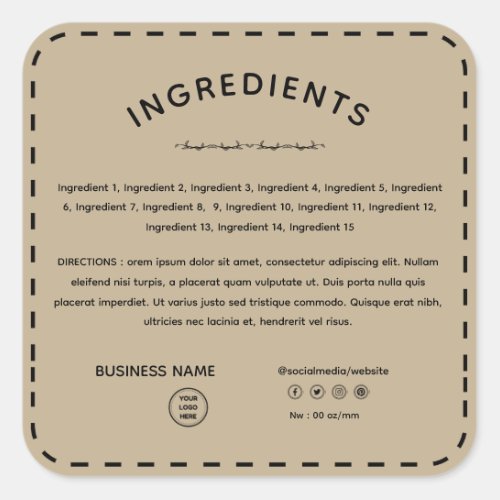 Khaki Ingredient Direction With Logo Product Label