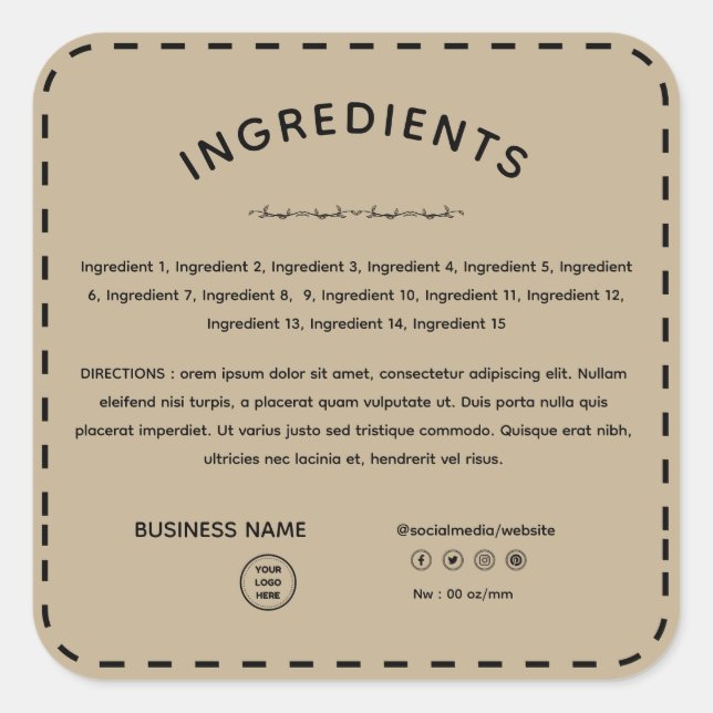 Khaki Ingredient Direction With Logo Product Label (Front)