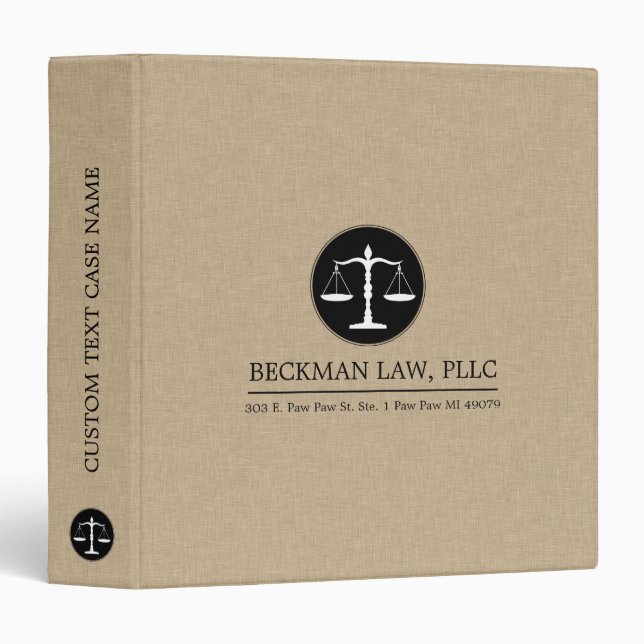 Khaki Linen Black Justice Logo 3 Ring Binder (Front/Spine)