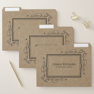 Khaki linen texture black frame file folder
