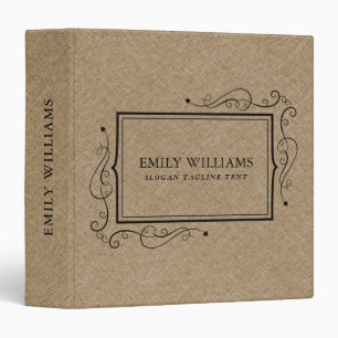 Khaki Linen Texture Black Vintage Frame 3 Ring Binder