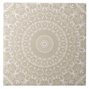 Khaki Mandala Geometric Pattern Ceramic Tile