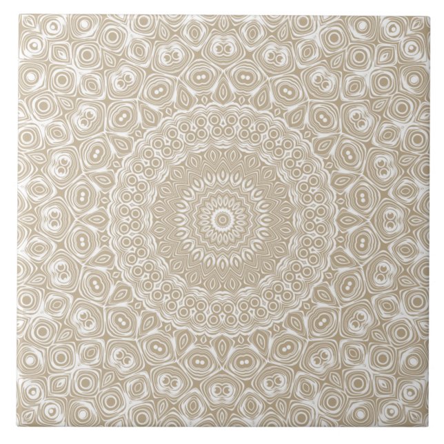 Khaki Mandala Geometric Pattern Ceramic Tile (Front)