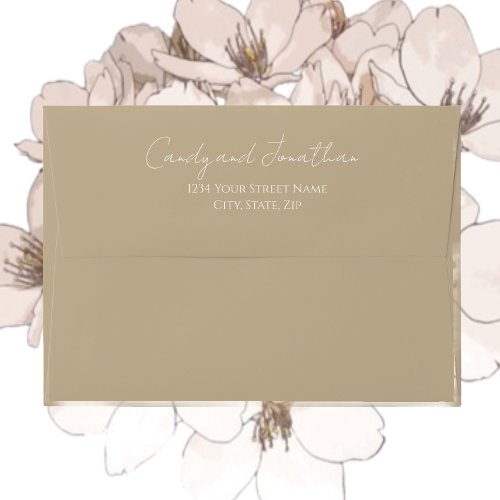 Khaki Modern Script Wedding Envelope