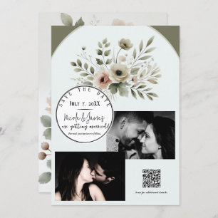 Khaki Olive Green Watercolor Floral Save The Date Invitation