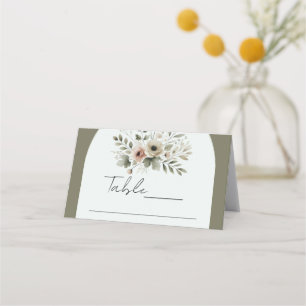 Khaki Olive Green Watercolor Floral Wedding Place Card