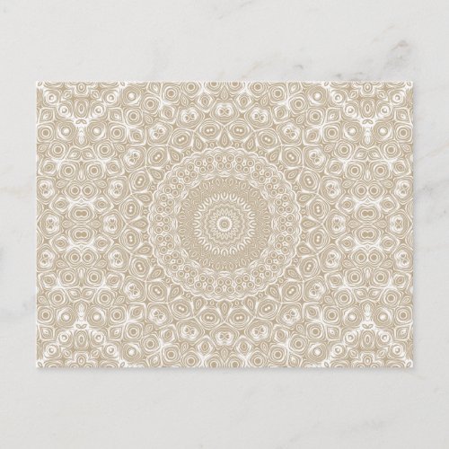 Khaki on White Mandala Kaleidoscope Medallion Postcard