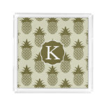 Khaki Pineapple Pattern | Add Your Initial Acrylic Tray