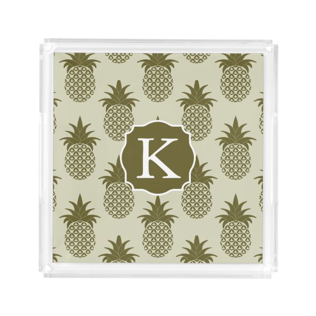 Khaki Pineapple Pattern | Add Your Initial Acrylic Tray (Front)