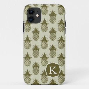 Khaki Pineapple Pattern Add Your Initial iPhone 11 Case