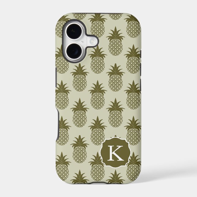 Khaki Pineapple Pattern | Add Your Initial Iphone Case (Back)