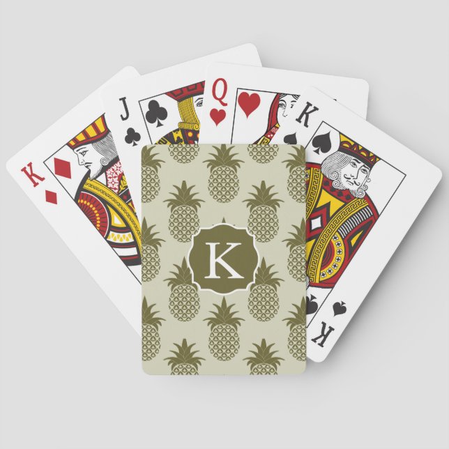 Khaki Pineapple Pattern | Add Your Initial Poker Cards (Back)