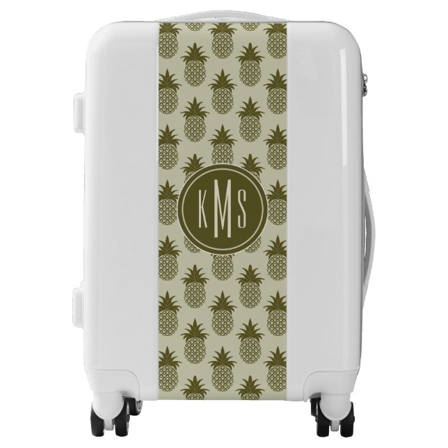 Khaki Pineapple Pattern | Monogram Luggage (Front)