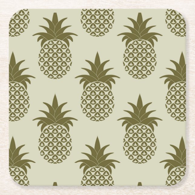 Khaki Pineapple Pattern Square Paper Coaster (Front)