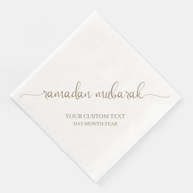 Khaki Ramadan Mubarak Calligraphy Custom Paper Dinner Napkins (Corner)