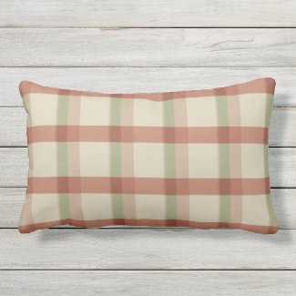 Khaki Rose Sage Check Outdoor Lumbar Pillow
