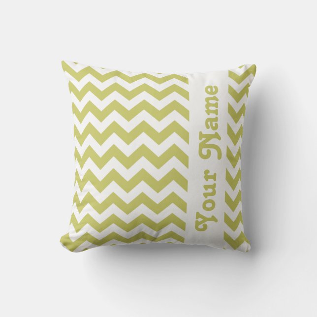 Khaki Safari Chevron with custom text Throw Pillow (Front)