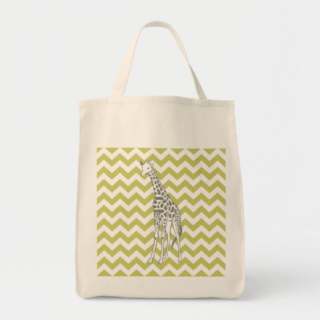 Khaki Safari Chevron with Pop Art Giraffe Tote Bag (Front)