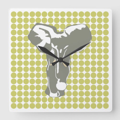 Khaki Safari Dot with Pop Art Elephant Square Wall Clock