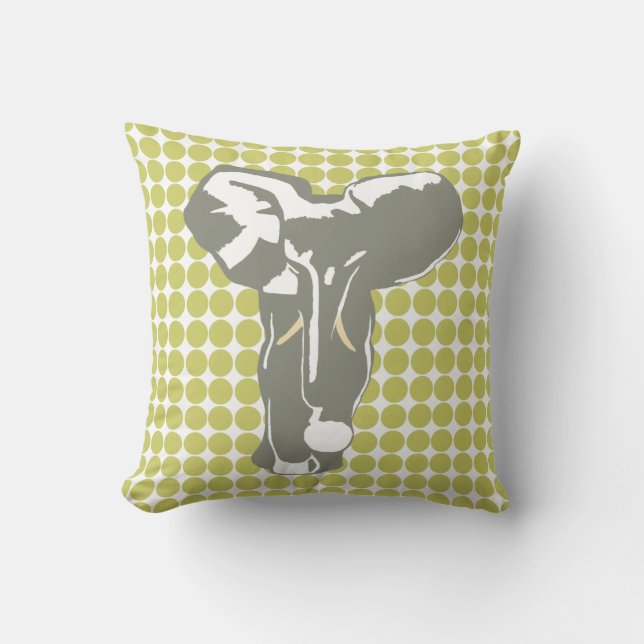 Khaki Safari Dot with Pop Art Elephant Throw Pillow (Front)