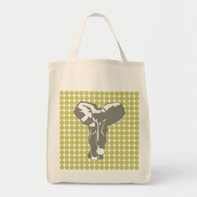 Khaki Safari Dot with Pop Art Elephant Tote Bag (Front)