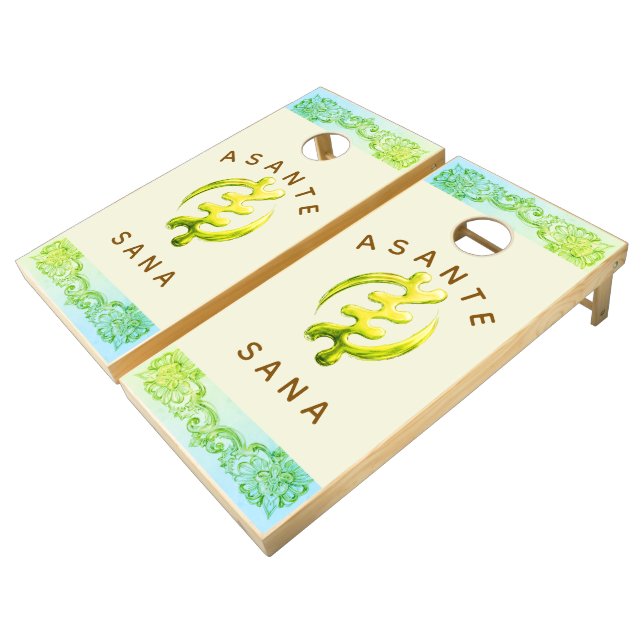 Khaki Safari: "Gye Nyame" & "Asante Sana" Custom  Cornhole Set (Angled)