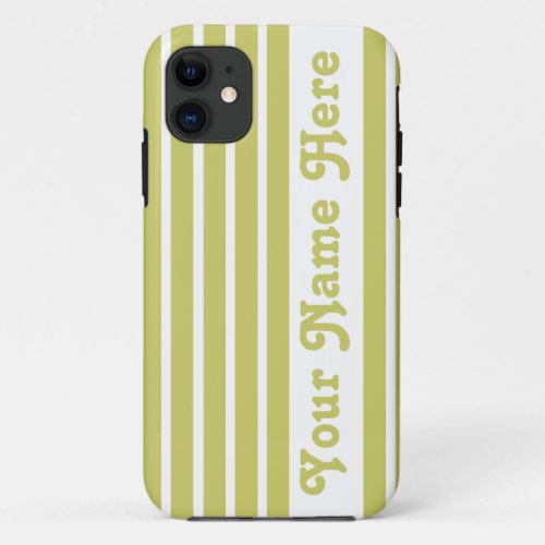 Khaki Safari Stripe with name iPhone 11 Case
