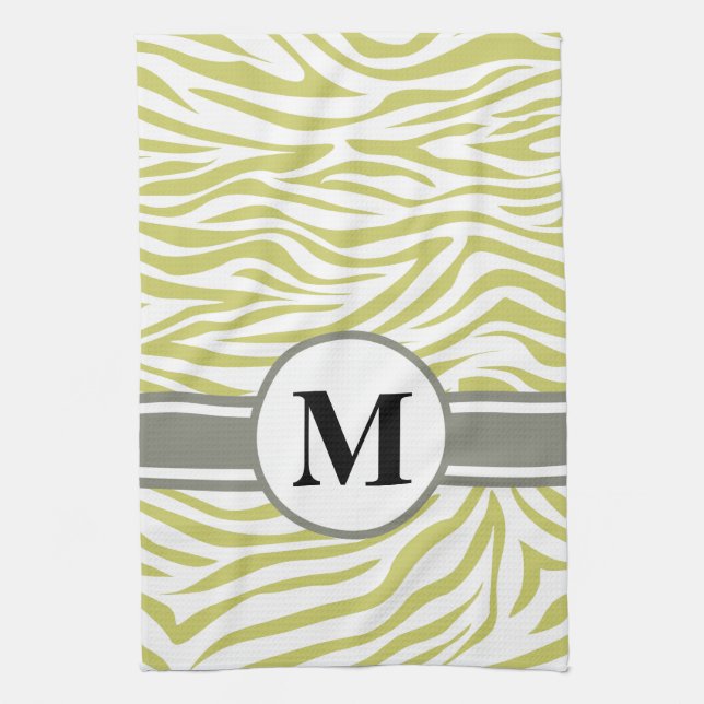 Khaki Safari Zebra with monogram Kitchen Towel (Vertical)
