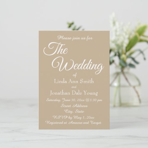 Khaki Simple Style Wedding Invitation