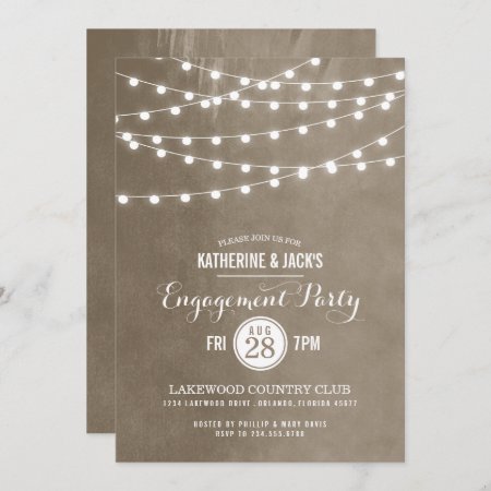Khaki String Lights Engagement Party Invitation