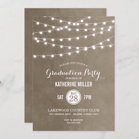 Khaki String Lights Graduation Party Invitation
