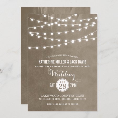 Khaki String Lights Wedding Invitation