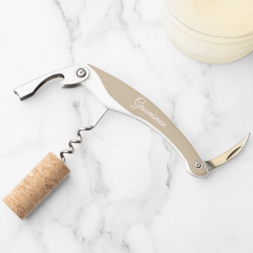 Khaki Stylized Groomsman Name Waiters Corkscrew