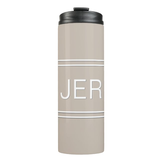 Khaki Tan Personalized Monogram Initials Drink Thermal Tumbler