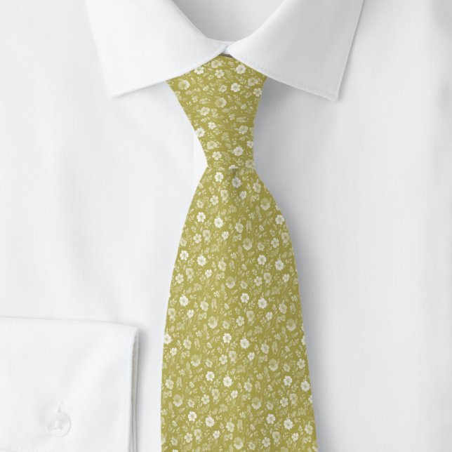 Khaki Tiny Flowers Neck Tie (Creator Uploaded)