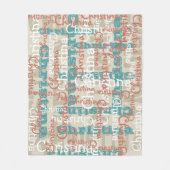 Khaki Turquoise Coral Name Collage Personalized Fleece Blanket (Front)