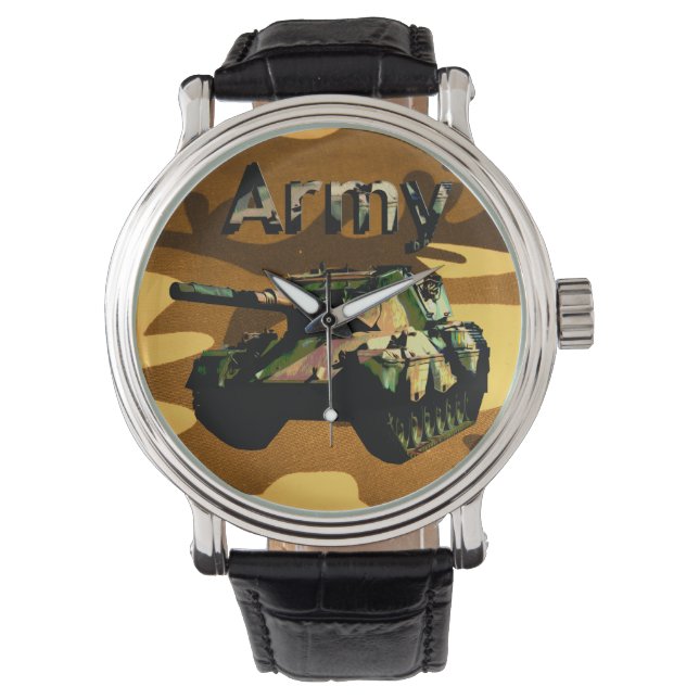 Khaki Vintage Army Tank, Watch (Front)