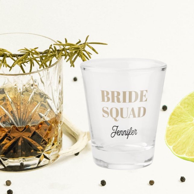 Khaki Wedding Bride Squad Personalized Shot Glass (In Situ)