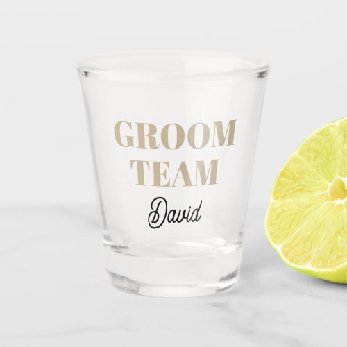 Khaki Wedding Groom Team Stylized Name Shot Glass