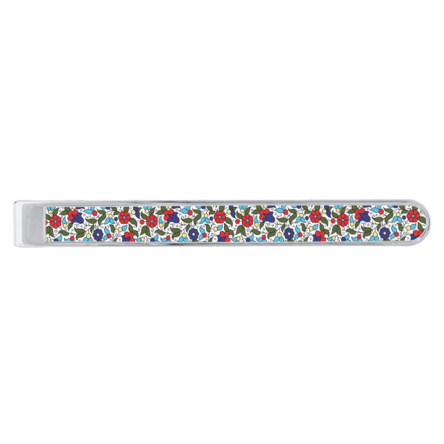 Khalil Hebron Ceramic Falastini Henna Print Silver Finish Tie Bar (Front)