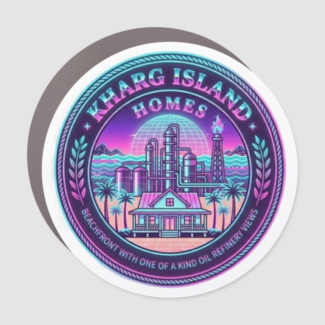 Kharg Island Homes Iran Vaporwave Magnet (Front)