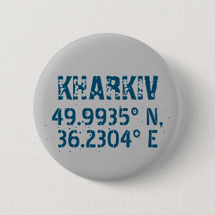Kharkiv Ukraine Latitude & Longitude Distressed  Button