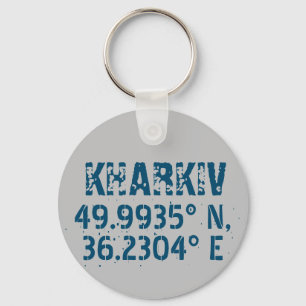 Kharkiv Ukraine Latitude & Longitude Distressed  Keychain